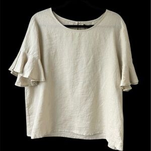 NWT For Cynthia 100% Linen ruffle sleeve blouse top size XL